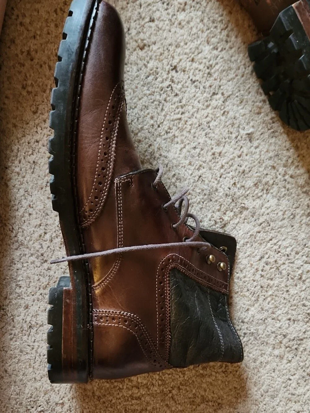 Johnston  & Murphy Men's Wingtip Shearling Lined Leather Boots Sz 12 M